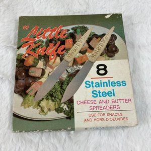 Vintage "Little Knife" eight stainless steel cheese and butter spreaders Retro